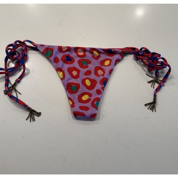 Farm Rio Tie Side Bikini Bottom Women’s Size Medium Leopard Print Beaded Tassels - Picture 4 of 7